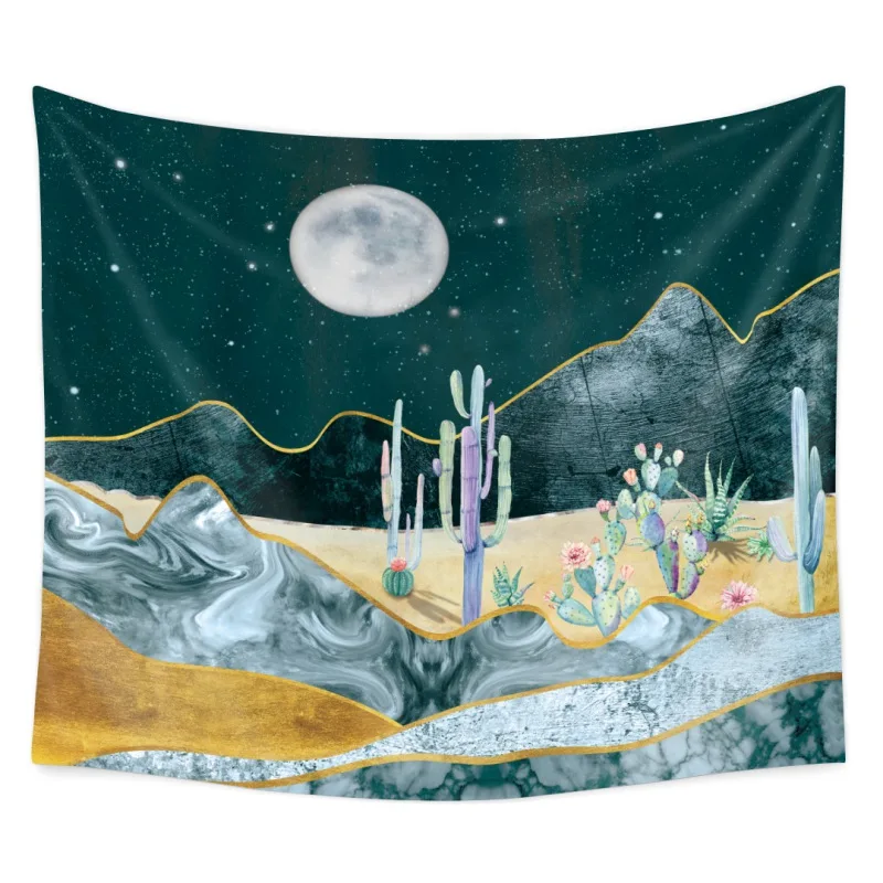 

Cactus Under the Moon Polyester Fabric Wall Decor Hanging Tapestry Wall Gifts for Parents tablecloth, home tropical tapestry