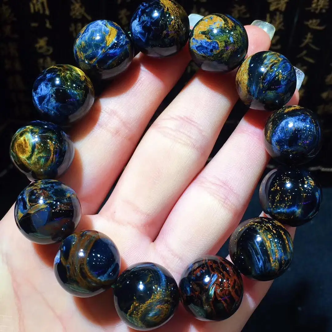 

17.2mm Natural 100% Namibia Pietersite Blue Yellow Beads Gemstone Round Bead Bracelets Man Women AAAAA Drop Shipping