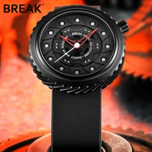 BREAK черные кварцевые часы спортивные шины циферблат дизайн мужские часы резиновый ремешок Повседневная мода аналоговые военные наручные часы M728