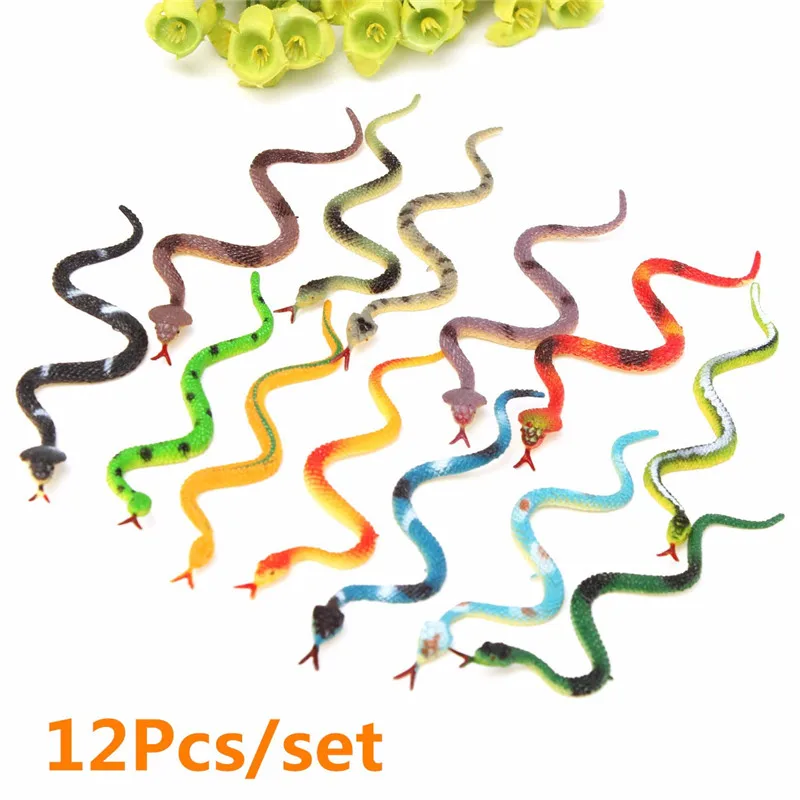 12 pièces haute Simulation jouet en plastique serpent modèle drôle effrayant serpent enfants Gag Prank drôle faveur jouets Halloween Prank accessoire de décoration (lot de 12)