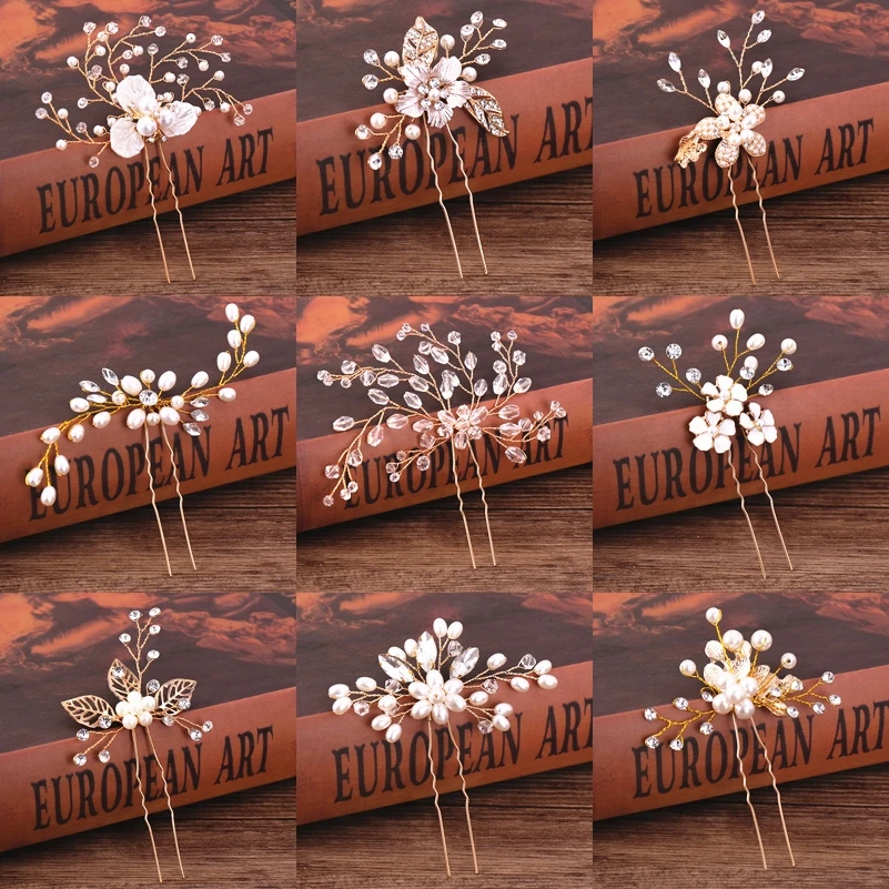

Pearl Rhinestone Hair Pins Wedding Hair Accessories For Women Golden Bridal Hairpins Sticks Wedding Hair Jewelry Pearl Ornaments