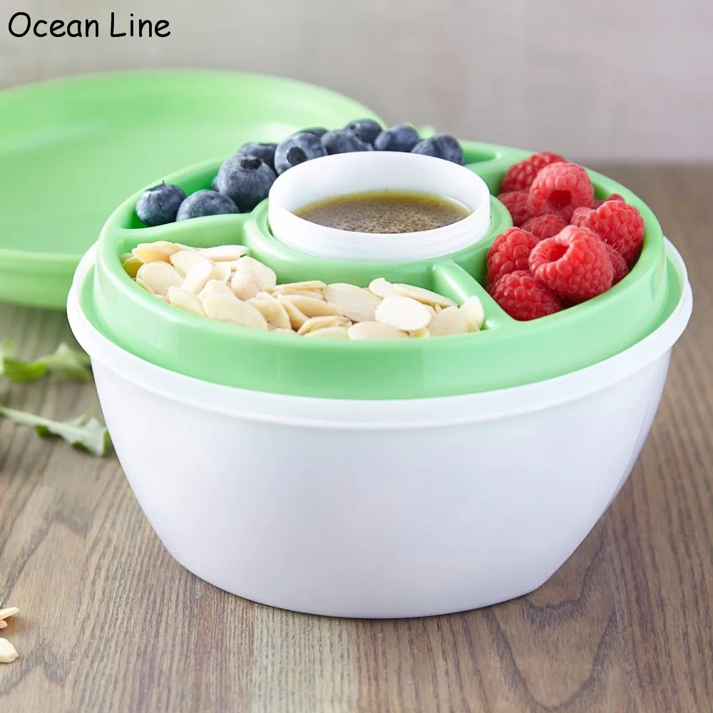 Portable Double Layer Bowl With Dressing Sauce Salad Kit Lunch Box For