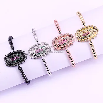 

Trendy 10Pcs Micro Pave CZ Virgin Mary Connector & 4mm Round Beads Braiding Macrame Bracelet For Women