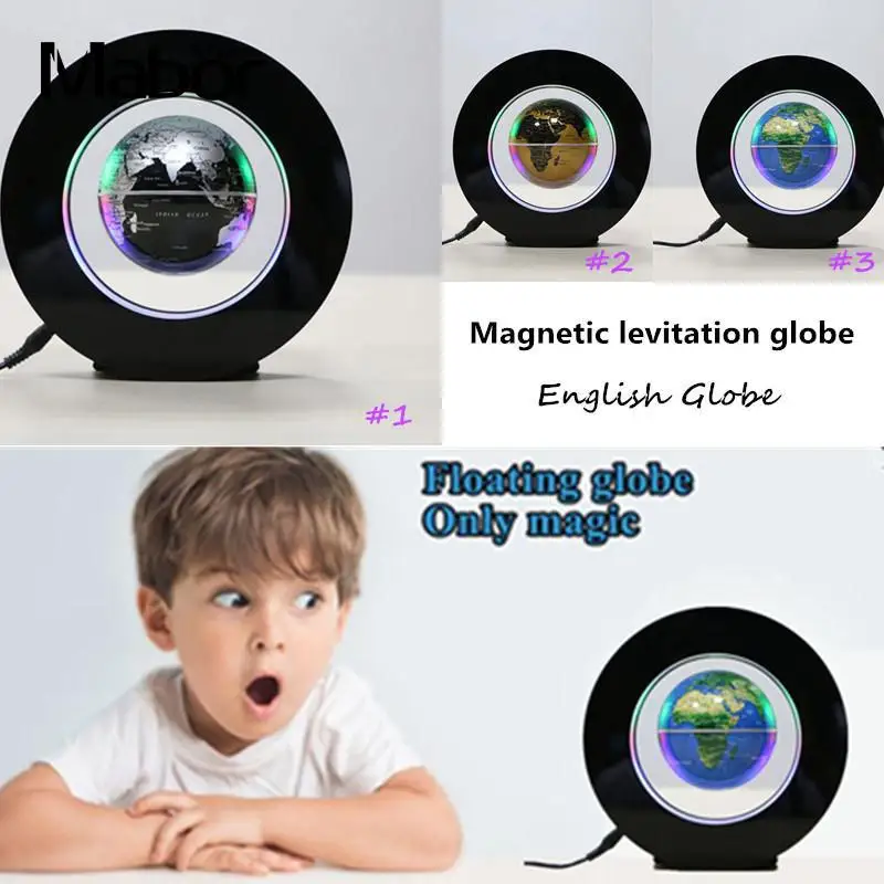 

2W Magnetic Floating Globe Map Ball w/LED Light Colorful Home Decor Gift EU Plug