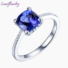 Loverjewelry, обручальное кольцо для женщин, вечная любовь, элегантная подушка, 7,5 мм, одноцветное, 14 к, белое золото, бриллианты, танзанит, камень, кольцо