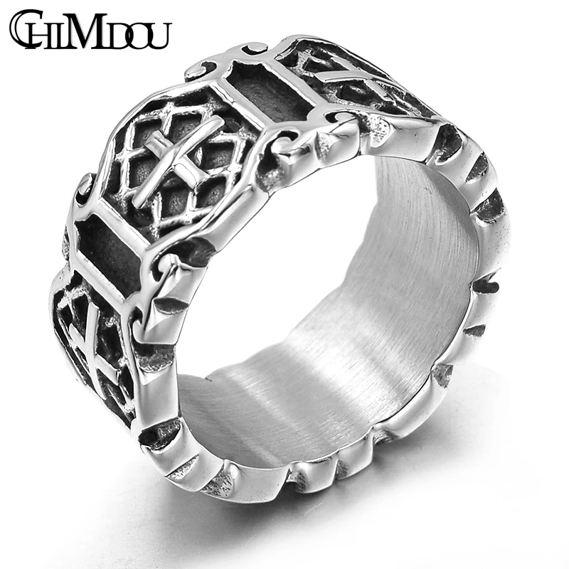 

CHIMDOU Classic Retro Christian Jesus Stainless Steel Cross Ring Christian Believers Punk Rock Men's Rings Jewelry,AR464