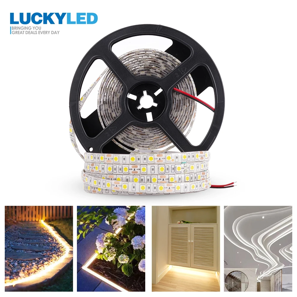 #Best LUCKYLED LED Strip 5050 SMD Waterproof 12V 5M Flexible RGB LED Strips Diode Tape Ribbon LED Light Strip 60leds m LED Stripe