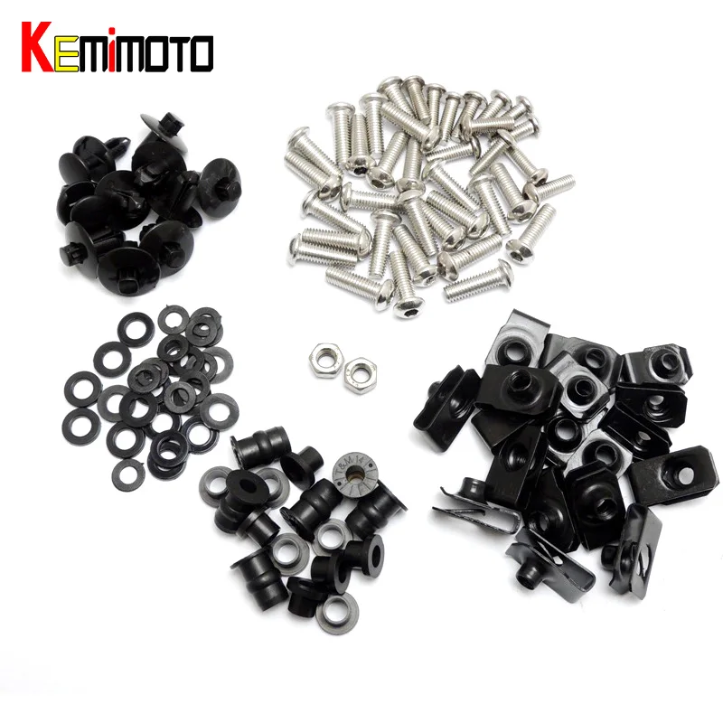 

KEMiMOTO Motorcycle Fairing Bolt Screw Nuts Washers Fastener Fixation for Yamaha YZF R1 1998 1999 2000 2001 Complete Kit