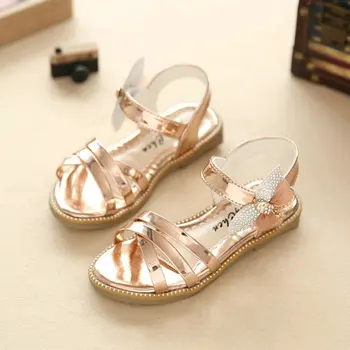 

Girls Princess Sandals 2018 New Summer Brand Rhinestone Letters Children Shoes Kids Party Shoe for Girl Beach Sandal Gold Pink