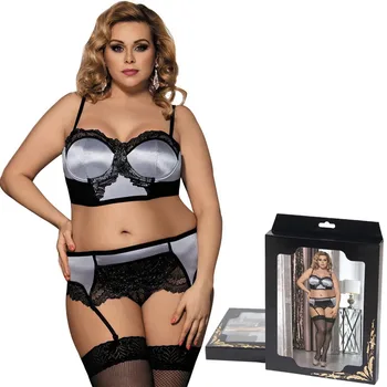 

Fantazi Seks Open Back Garter Set Lingerie Mesh Lace Plus Size Lingerie Conjunto Sexy Bra Erotic Bra+Panty With Garter R80093