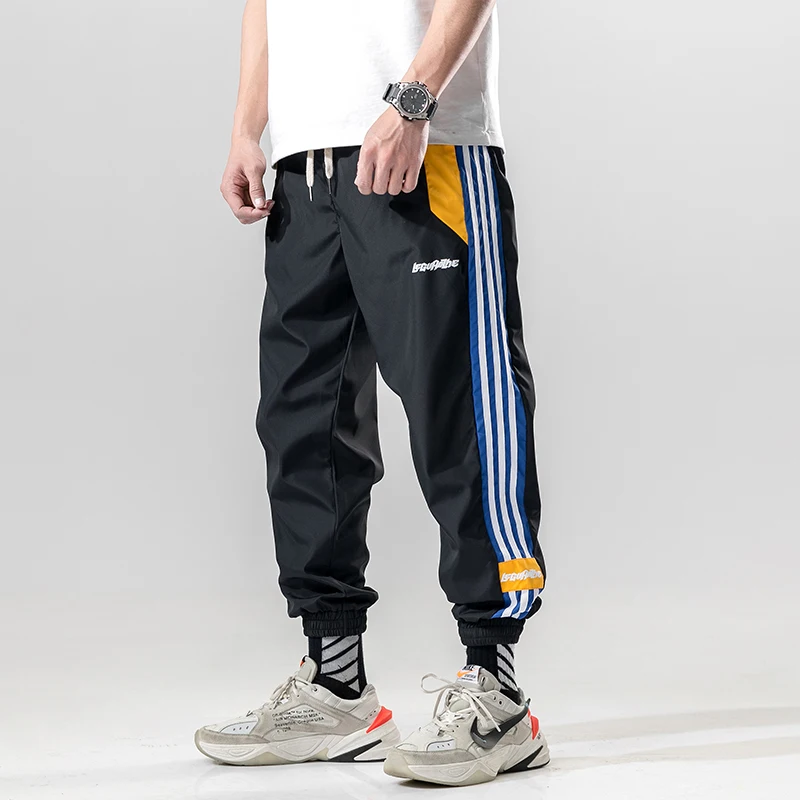 

BINHIIRO Men Cargo Pants Casual Cotton Polyester Patchwork Pattern Men Full Length Drawstring Pockets Black Orange Men Trousers