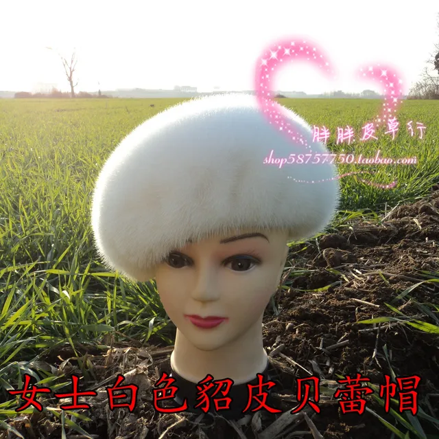 Cheap large size mink marten fur hat white genuine leather real fur soft Women women's customize