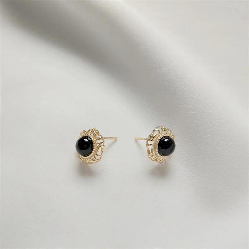 PINJEAS черный оникс серьги-гвоздики минималистичные серьги для женщин ювелирные изделия