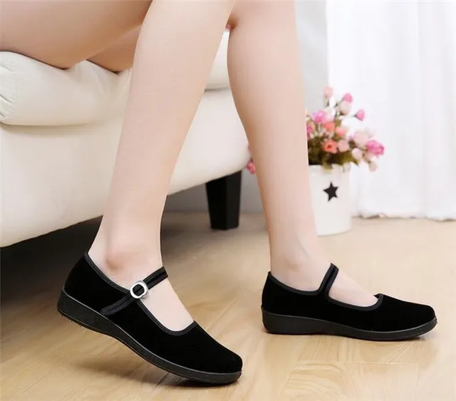 2019 Mary Janes Panie mieszkania klamra Strap wygodne kobiety buty okrągłe toe Solid casual buty plus rozmiar 34 ~ 41 czarny WFS508 -