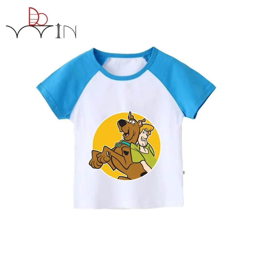 От 2 до 12 лет футболка для мальчиков и девочек Футболка с принтом Скуби Ду Детская футболка с короткими рукавами детская летняя футболка с круглым вырезом - Цвет: sky1