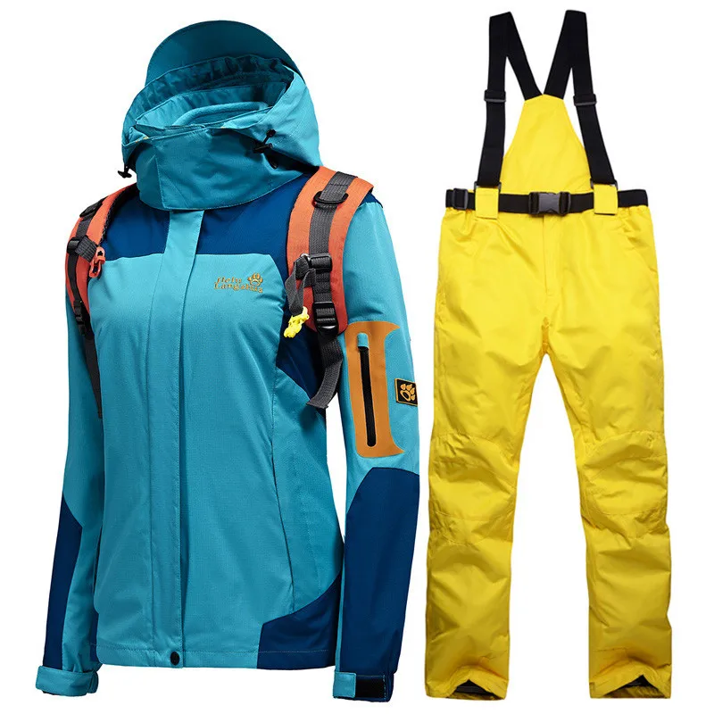 Traje de esquí de Invierno para mujer marca 2018 chaqueta de esquí de alta calidad y pantalones de nieve Cálido impermeable a prueba de viento esquí y snowboard trajes