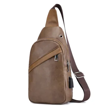 

Ruil Leather USB Charging Set Man Messenger Bag With Wallet Headphone Hole Large Capacity Casual Travel Man Chest Bag