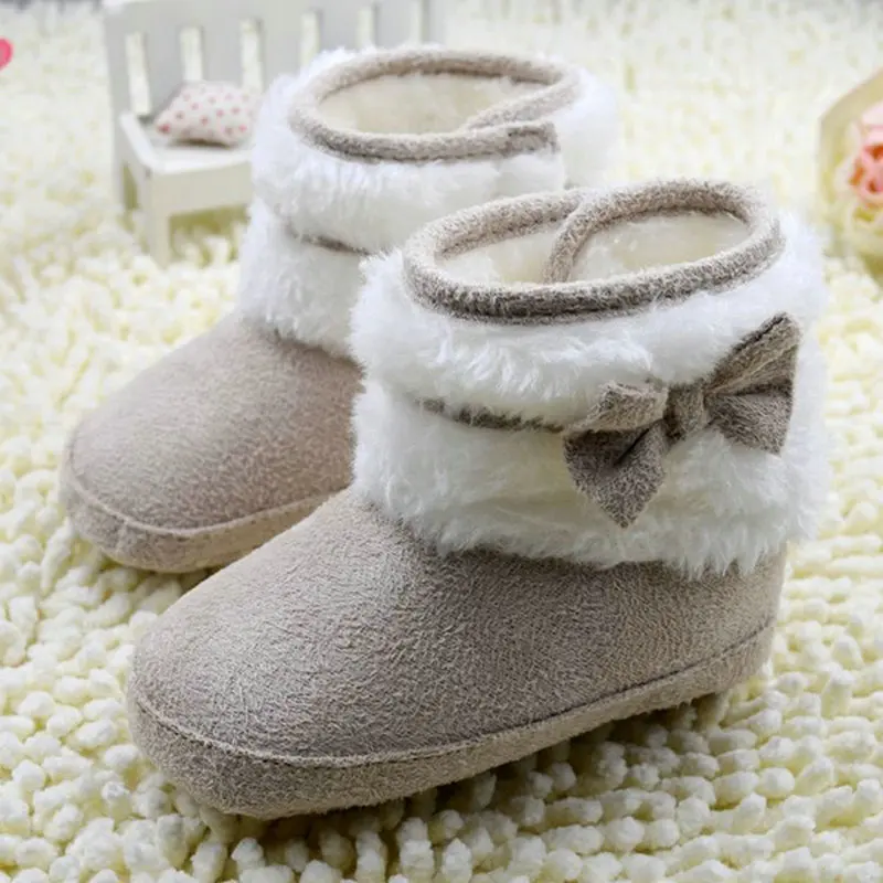 Зимние ботинки для малышей из флиса с бантом для маленьких девочек; теплые ботинки; обувь принцессы для кроватки