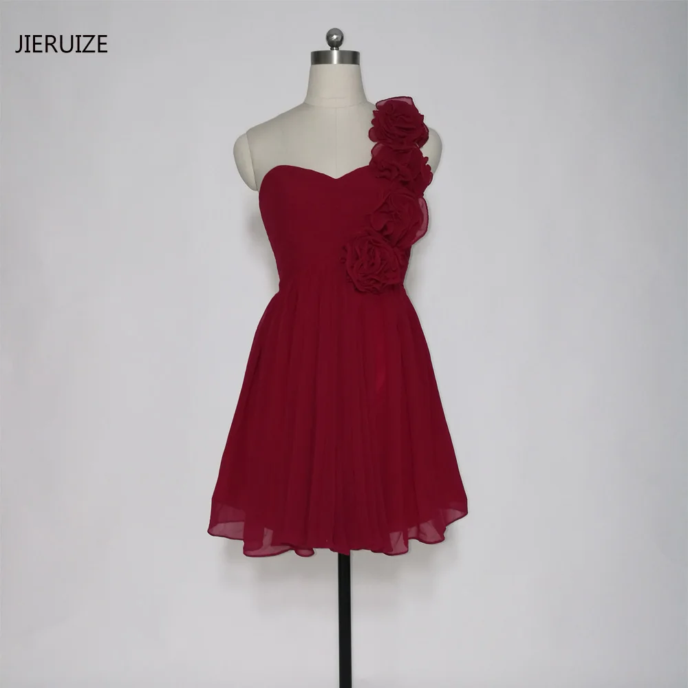 JIERUIZE, бордовые шифоновые платья на одно плечо, короткие платья для выпускного вечера, Короткие коктейльные платья с цветами, платья для выпускного вечера abendkleider