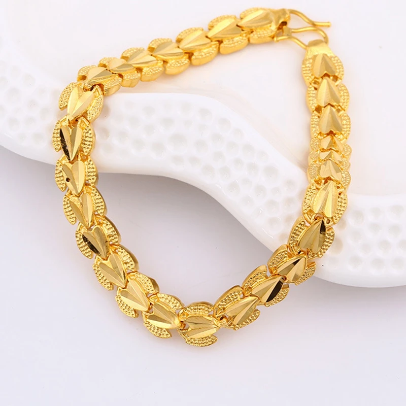 Womens Accessories Yellow Gold Filled Heart Link Chain Bracelet Gift
