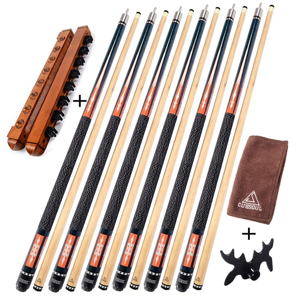 CUESOUL G202X6 6 Pieces Pool Cue Stick With Cue Bridge Head,Cue Towel,8
