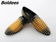 Boldees 2018 Fancy Men Loafers Luxury Brand Flats Stud Slip On Casual Shoes Yellow Leather Boat Shoes Men Spike Shoes Low Top christia bella men s leisure leather flats shoes brand designer metal toe slip on boat shoes zebra pattern charm men party shoes