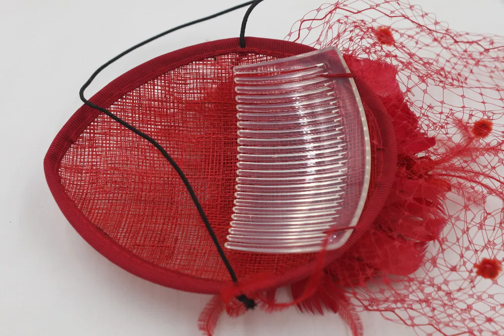 1098 20 De Réductionsinamay Rouge Fascinator Chapeau Casque Pour Tresse Femmes Avec Cage à Oiseaux Voilage Fleur Cocktails Chapeau Vente En Gros