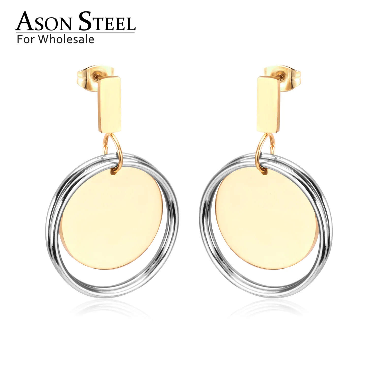 

ASONSTEEL Ladies Earrings Office Style Gold Mixed Silver Hollow Out Round Drop Earrings Stainless Steel Party Accessries Gift