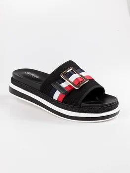 

SOLADA black woman heel stripe casual slippers