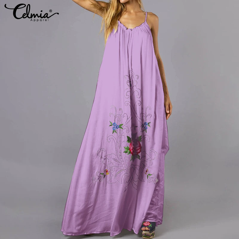 Celmia زائد حجم الصيف البوهيمي اللباس 2019 جديد إمرأة مثير الأشرطة الأزهار طباعة فساتين حزب أكمام الشاطئ ماكسي طويل Vestidos