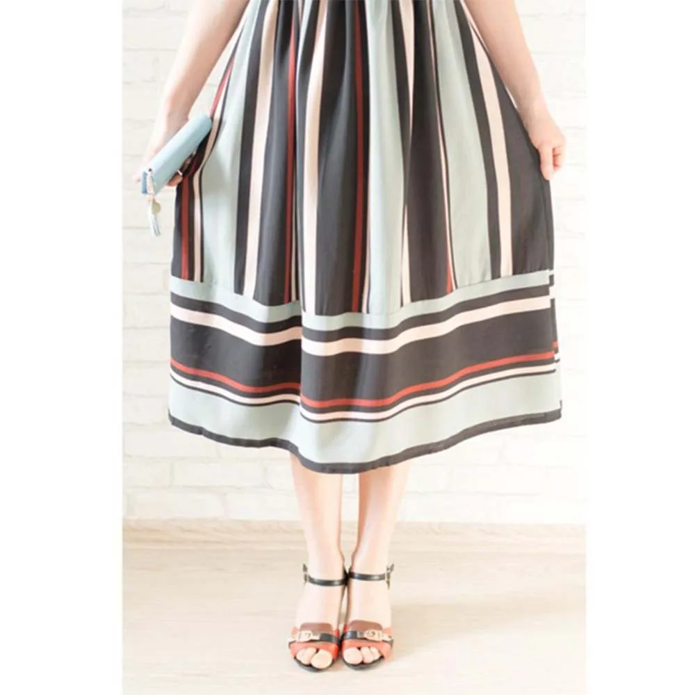 AZULINA Casual Striped Beach Dress Women Sexy Sleeveless Spaghetti Strap Midi A Line Summer Party Dress 2018 Sundress Vestidos