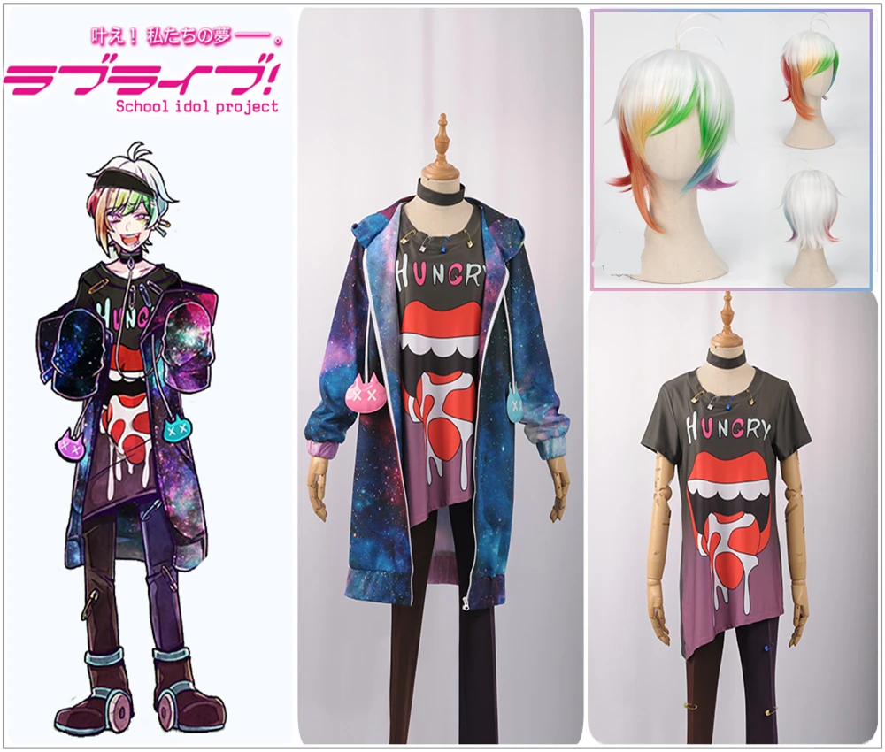 

Fashion Game Bad Wolf Ookami Iida Rintarou Cosplay Costume Custom Multi-colour Jacket Hoody T-skirt Wig Halloween Christmas