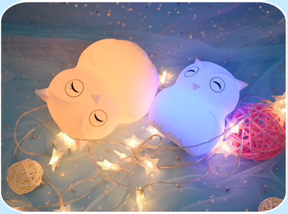 Cartoon Owl LED Night Light Remote Control Timer Touch Sensor 9 Colors USB Charging Silicone Bedside Lamp for Children Baby Gift (12)