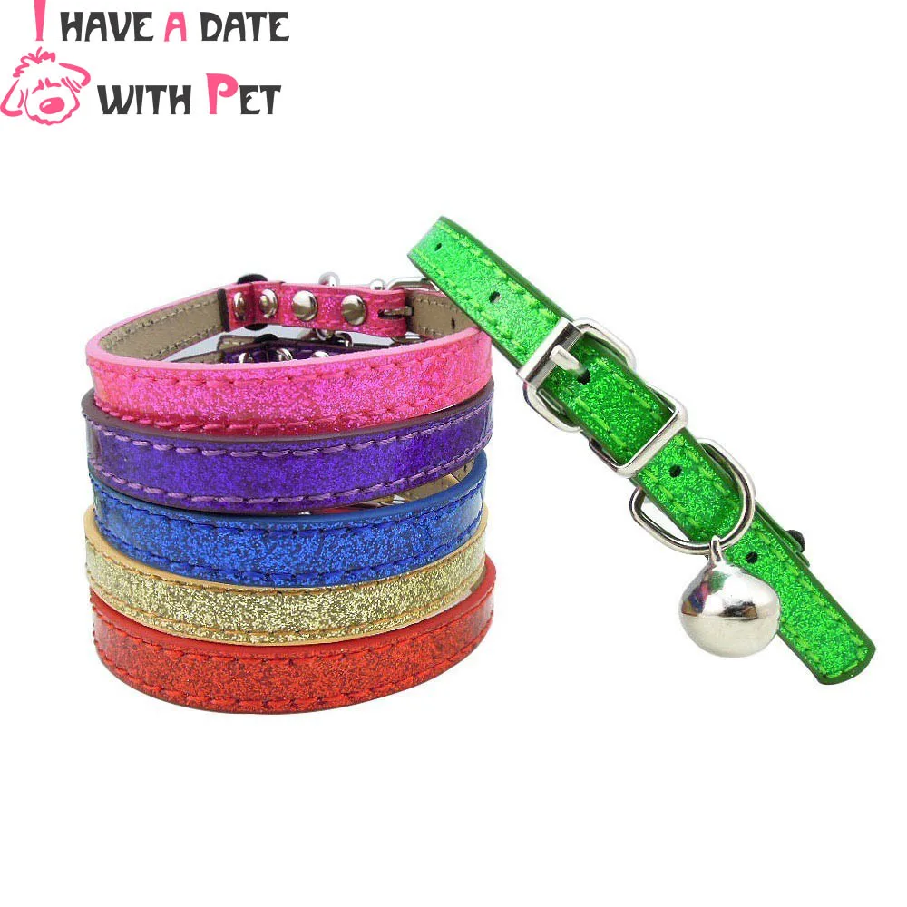 

8 Colors Bling Cat Collar PU Leather Adjustable Kitten Collars Cat Necklace for Small Dog Puppy Collar Lead Chihuahua