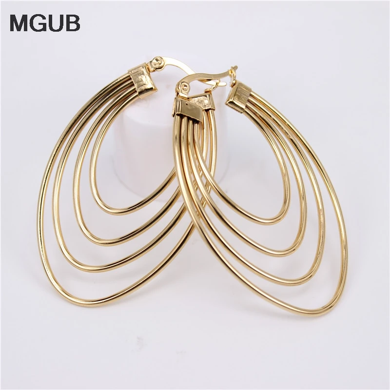 MGUB New design Lightweight stainless steel jewelry gold colors oval Hoop earrings for women LH664