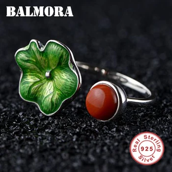 

BALMORA 1 Piece 925 Sterling Silver Small Flower Chalcedony Open Rings For Women Lovers Vintage Fashion Jewelry Anillos TRS22208
