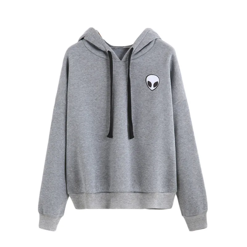 

Spring Autumn Winter Casual Women Long Sleeve hooded Loose Hoodies Sweatshirt Alien Print Hooded Coat Black Gray Pullover Top