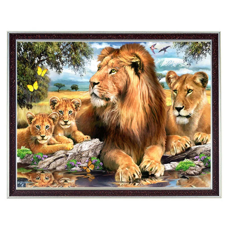 Needlework Crafts 14CT unprinted embroidery French DMC Quality Counted Cross Stitch Kit DIY Animals Lions | Дом и сад
