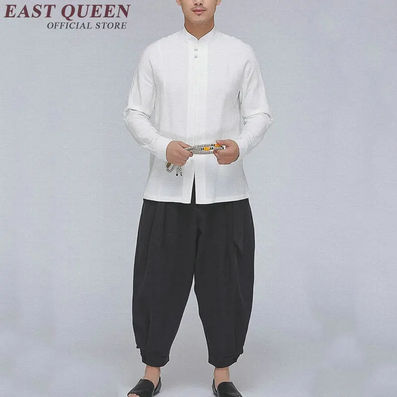 Новое поступление, традиционная китайская одежда, мужские одноцветные льняные белые рубашки, китайская мужская одежда с длинным рукавом, KK562 Q