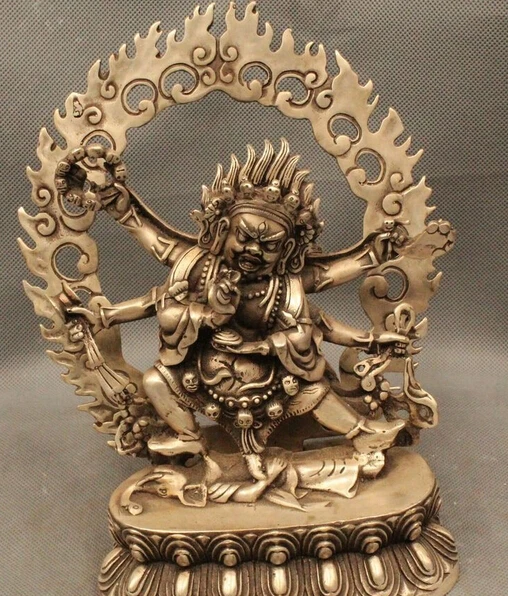 

9" Tibet Tibetan Buddhism Folk Silver 6 Hands Arms White Mahakala Buddha Statue R0715 Discount 35%