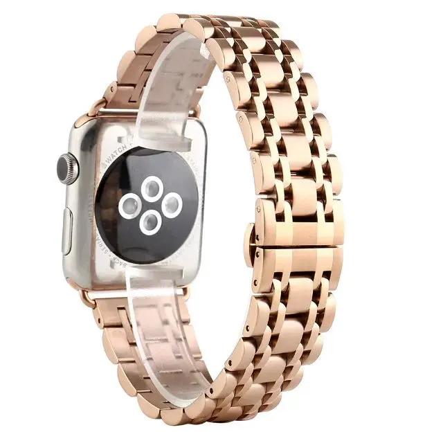

Metal Stainless Steel 7 Points WatchBand for Apple Watch 38mm 42mm Iwatch Strap Rose Gold Butterfly Clasp Bracelet Free shipping