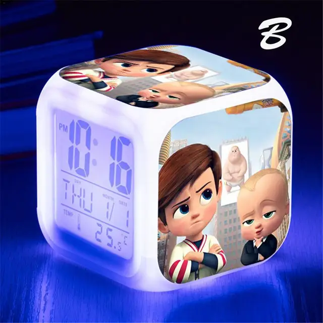 BOSS BABY Theme Cool Children Colorful Alarm Clock LED Digital Alarm