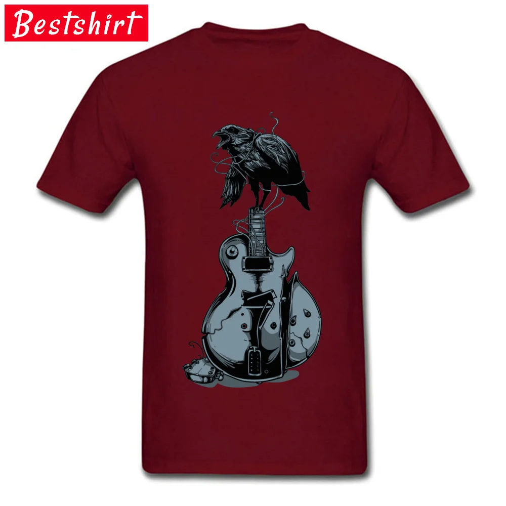 Crow on Guitar 16327 Tops T Shirt Funky Crew Neck Casual Short Sleeve Cotton Men T-shirts Fashionable Tops & Tees Crow on Guitar 16327 maroon