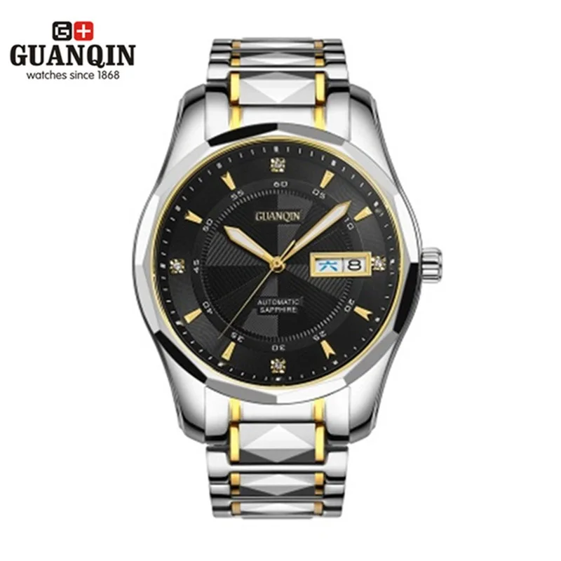 Original GUANQIN Men Watch Mechanical Rhinestone Men Luxury Sale Watch Luminous Waterproof Watch Men Stainless steel Wristwatch