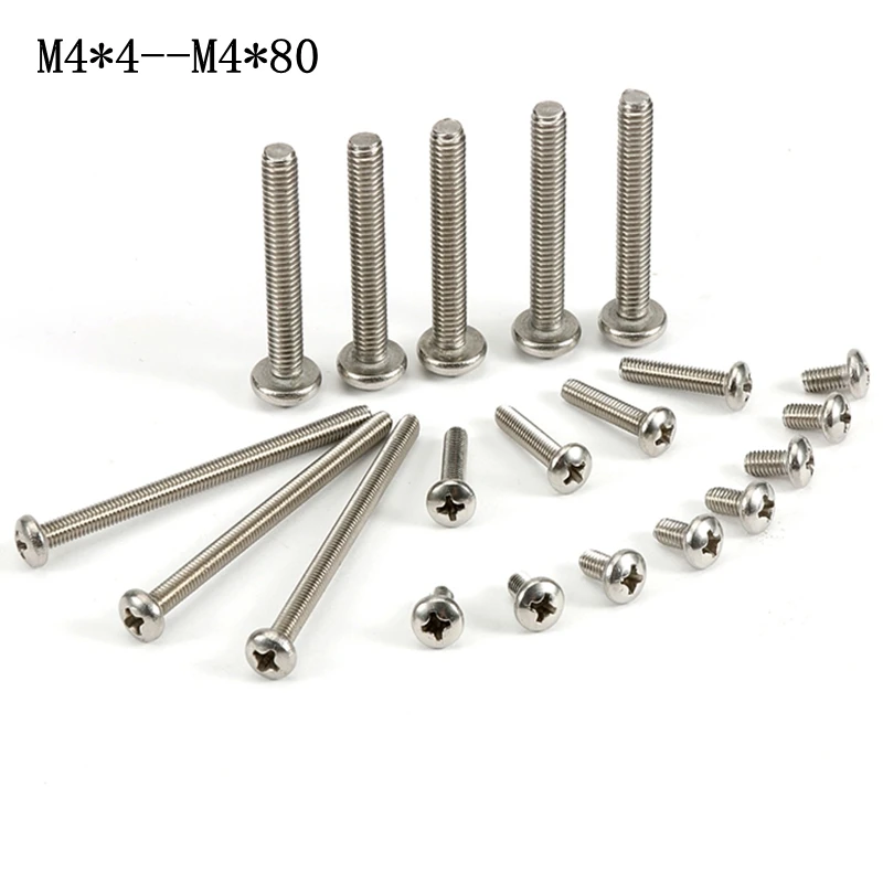 Stainless steel screw M4 round head bolt Phillips head screw M4*4 M4*80 standard fastenerin