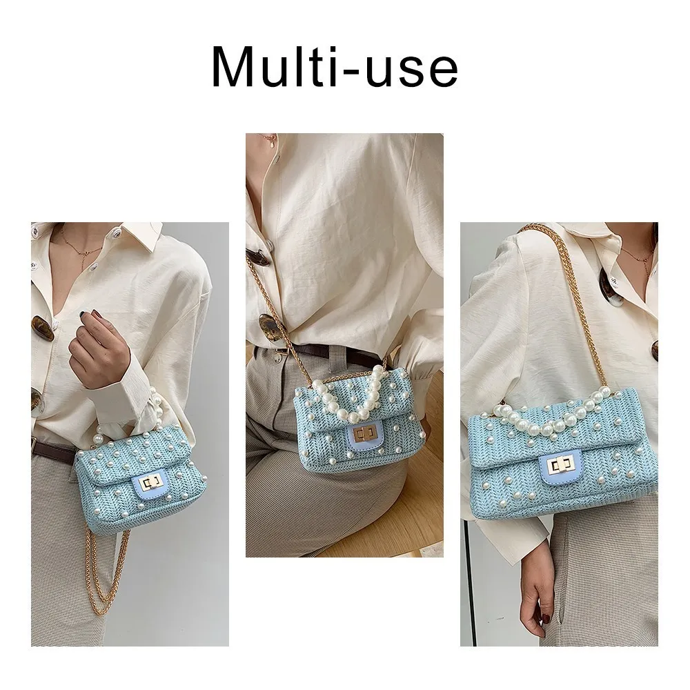 TTOU أنيقة النساء Crossbody أكياس خمر اللؤلؤ مقبض السيدات مساء حقيبة يد من القش شيك الإناث سلسلة حقائب كتف sac TTOU أنيقة النساء Crossbody أكياس خمر اللؤلؤ مقبض السيدات مساء حقيبة يد من القش شيك الإناث سلسلة حقائب كتف sac