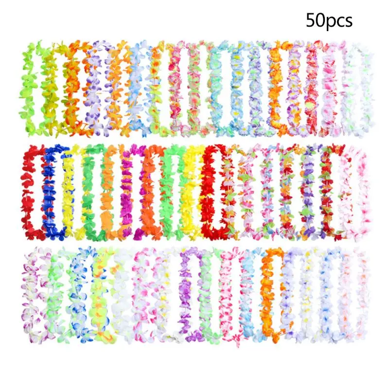 

50 Counts Tropical Bright Colored Artificial Flowers Hawaiian Leis Necklace Party Favors Luau Party Favors Holiday Beach Decor
