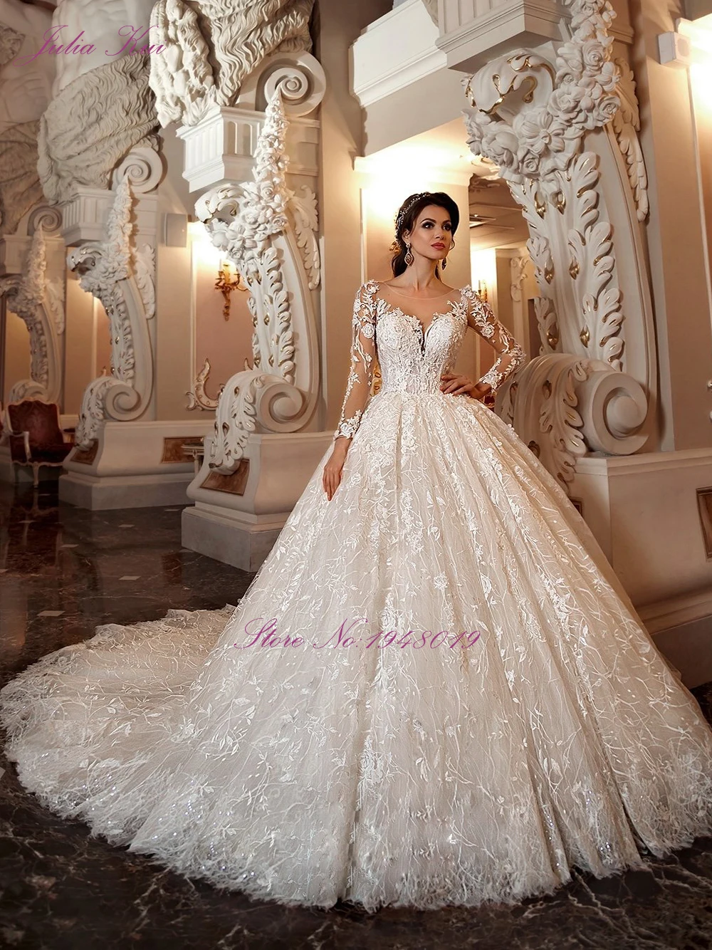 Julia Kui Вышитые Кружева и тюль ткани бальное платье свадебное платье принцессы платье невесты