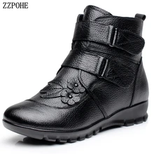 Женская зимняя обувь размера плюс; женские ботильоны из натуральной кожи на плоской танкетке; Модные женские теплые зимние ботинки; женские полусапожки
