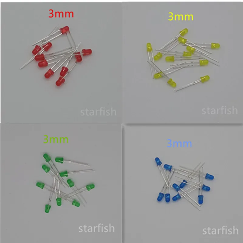 100pcs 3mm Diffused Red Green Yellow Blue Color led Highlight F3 DIP lamp | Лампы и освещение